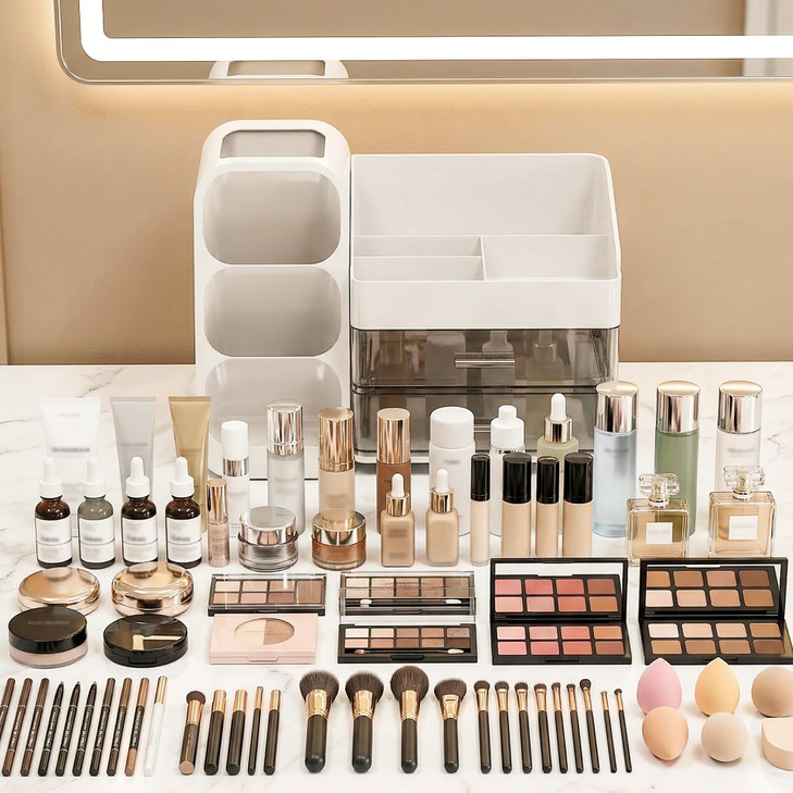 Large Capacity Makeup Organizer Countertop with Makeup Brush Holder for Vanity